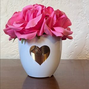 Pink Faux Floral in White Heart Vase